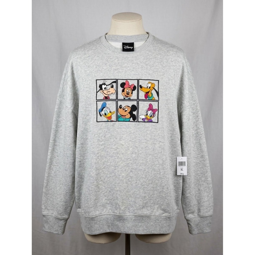 Disney Parks Mickey Minnie Donald Goofy Pluto Embroidered Grey Sweatshirt 3X NEW